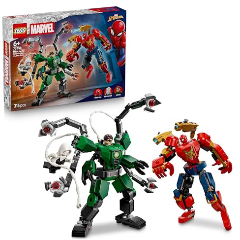 LEGO | Marvel Mech Battle: Spider-Man vs. Doc Ock - Superhero Toy w/ 2 Action Figures, 3 Minifigures, Stud Shooters & Spider Slings - Gift for 6+ Year Old Boys - 76338