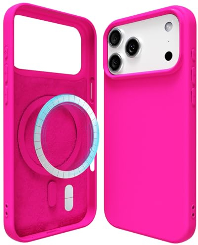 Oakxco für iPhone 17 Pro Hülle Magsafe Silikon Handyhülle Bunt, Ultra Dünn Slim Case Einfarbig Handy Hülle Mädchen, Magnetisch Induktives Laden Schutzhülle Matt Silikonhülle Glatt TPU Gummi, Neon Pink