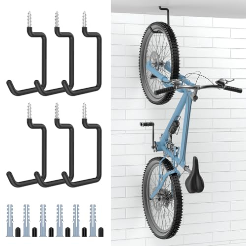 Housolution Crochets de Vélo à Visser, 8 pour mur et Plafond, [6PC] Capacité de Chargement 75 LBS avec Revêtement Antidérapant, Crochets de Rangement de garage Robustes pour Vélo, Chaise Pliable