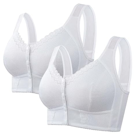 Front Fastening Bras for Women UK Breathable Non Wired Full Support Plus Size Seamless Wireless Comfortable Push Up Underwear Skin-Friendly Full Coverage Bralettes Adjustable Wide Straps