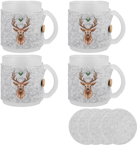 CULT at home Set de regalo – 4 tazas grandes de Navidad – Juego de tazas jumbo de café, taza de té de 330 ml, taza de vino caliente, incluye 4 posavasos redondos de fieltro