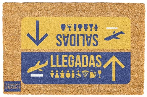 Genérico Felpudo de Coco Natural 70x40 cm · Diseño de Aeropuerto “Salidas y Llegadas” · Felpudo Original de Bienvenida · Antideslizante · Fabricado en España