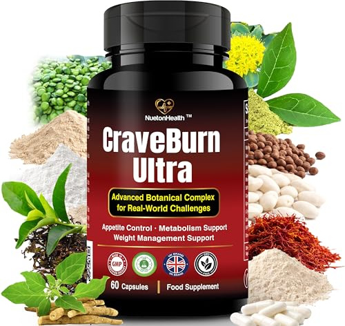 CraveBurn Ultra – Advanced Appetite Suppressant for Women & Men – Natural Craving Control, Metabolism Support & Weight Management – Non-Stimulant Fat Burner with Saffron, Green Tea & L-Carnitine