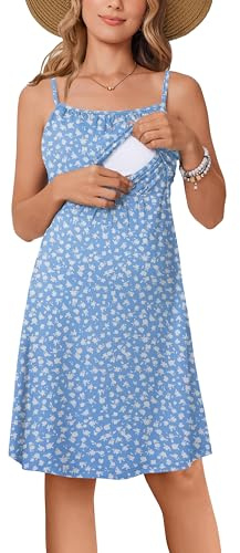 Ekouaer Womens Sleeveless Nursing Dress Summer Breastfeeding Dresses Adjustable Strap Maternity Clothes Light Blue Floral S