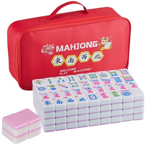 Genérico Juego De Mahjong Americano Rosa, Juego De 166 Azulejos De Mahjong De 1,2 Pulgadas, Azulejo De Mahjong Americano, Ligero Y Portátil For Reuniones Familiares
