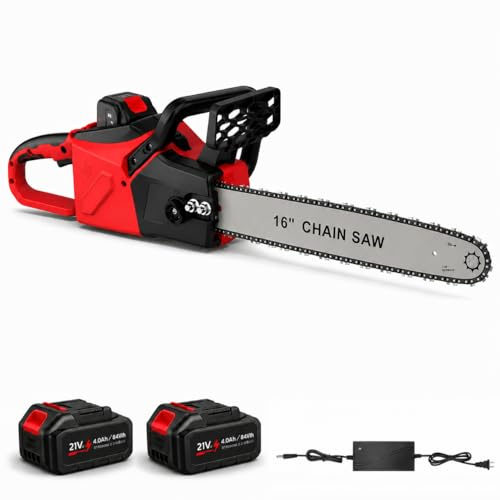 Tronconneuse Electrique 2000W, Tronconneuse a Batterie san fil, 2 Batteries Incluses, Guide de 40 cm, Vitesse de Chaîne de 18 m/s, Equipé d'une Lubrification Automatique de la Chaîne et d'un Indicate