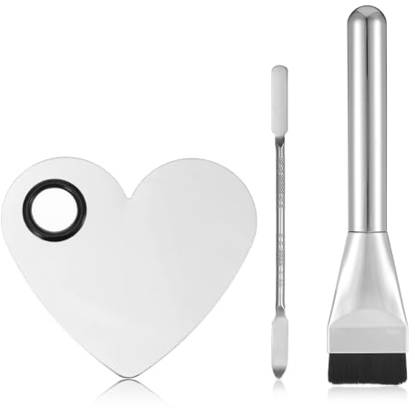 Ouligay 3 Pcs Makeup Mixing Palette, Heart Makeup Palette Tray, Foundation Brush, Foundation Spatula,Makeup Brush Set Make Up Spatula Tool for Women Girl Korean Make up Cosmetic Spatulas Tool