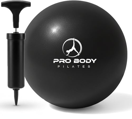 ProBody Pilates Small Exercise Ball with Pump - 9 Inch Workout Ball for Stability, Barre, Yoga, Core & Physical Therapy, Home Gym & Office Use (Black)