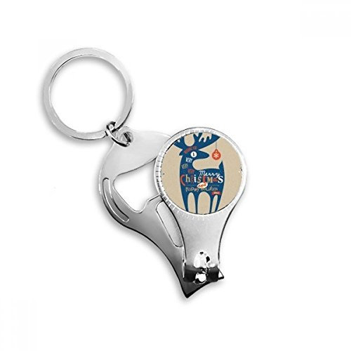 Llavero de metal con diseño de ciervo azul navideño, multifunción, abrebotellas de uñas, llavero de coche, el mejor regalo