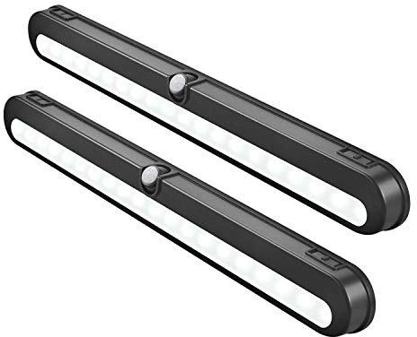 BLS T01LB LED Closet Light Super Bright 20 LED Under Cabinet Lighting Battery Powered/DC Input Wireless Motion Sensing Light, Motion & Light Sensor, Light Beam Adjustable, Black(2 Pack)