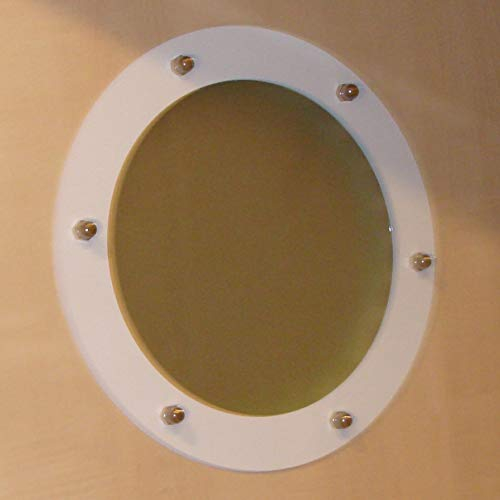 Bullauge flach 323mm Edelstahl weiß (RAL 9016) Glas matt Hutmuttern