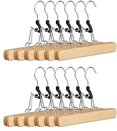 Relaxdays 24 x Hosenspanner Holz, Kleiderbügel Set, 360° drehbarer Haken, Klemmbügel für Hosen, HBT: 17 x 25 x 2,3 cm, Natur
