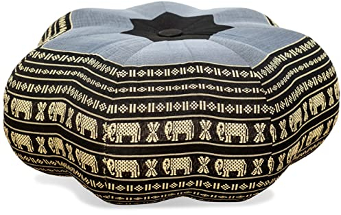 livasia Meditationskissen Stern groß - Ø 40x20cm - Yogakissen mit Kapok, Pouf, Bodenkissen sternförmig Yoga Zen Meditation, Zafukissen Garten Balkon, Sitzkissen handgefertigt (Blau/Elefanten)
