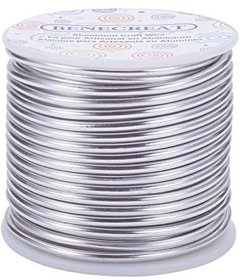 BENECREAT Aluminiumtråd för smyckestillverkning, 9 Gauge (3 mm) 17 m, böjbar metalltråd för skulptering, hantverk, blombindning, modell- och skelettillverkning, silver