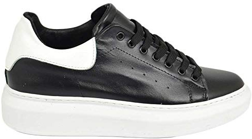 Lägre män Herrskor Sneakers i äkta läder Svart kalvkött och vit Fortino med bekväm hög modebakgrund Tillverkad i Italien, Svart, 42 EU
