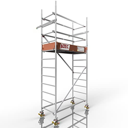 ALTEC Rollfix 2.0 Rollgerüst fahrbar, 4m Arbeitshöhe, inkl. Wandanker | Fahrbares Gerüst aus Aluminium, Baugerüst zertifiziert, 200 kg/m² Traglast, DIN EN 1004-1, ISO 9001:2015