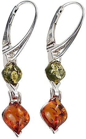 Amber Earrings - Sterling Silver Baltic Honey and Green Amber French Leverback Dangle Earrings - Sterling Silver Jewelry Collection
