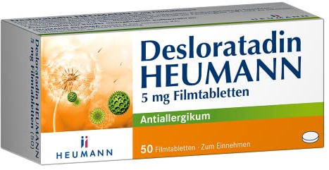 Desloratadin Heumann 5 mg Filmtabletten, Antiallergikum, 50 St. | Bei allergischen Reaktionen wie Heuschnupfen, Nesselsucht oder Hausstaubmilben-Allergie, macht nicht schläfrig