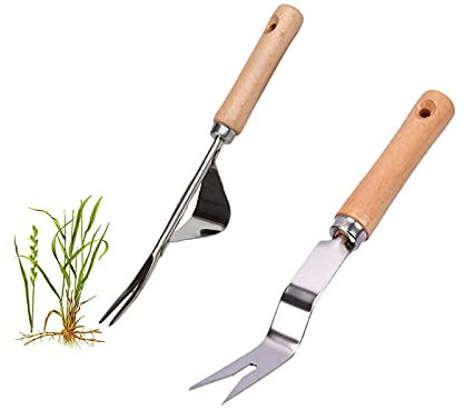 Gmjay 2St Garden Weeder Handwerkzeug Holzgriff Unkrautbekämpfungsmittel Edelstahl-Entfernungsschneider Abzieherwerkzeuge Multifunktions-Unkrauttransplantation,