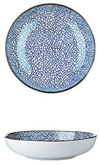 Liudan Dinner Plates 6.57inch Porcelain Dinner Plates Elegant Round Stripe Pattern Ceramic Serving Plates for Steak Salad,pasta and Dessert Japanese Style (Blue) Dishes Dessert Plates