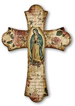 Fratelli Bonella | Crucifijo de pared de madera vintage con la representación de la Virgen de Guadalupe 17 x 24 cm | Fabricado en Italia