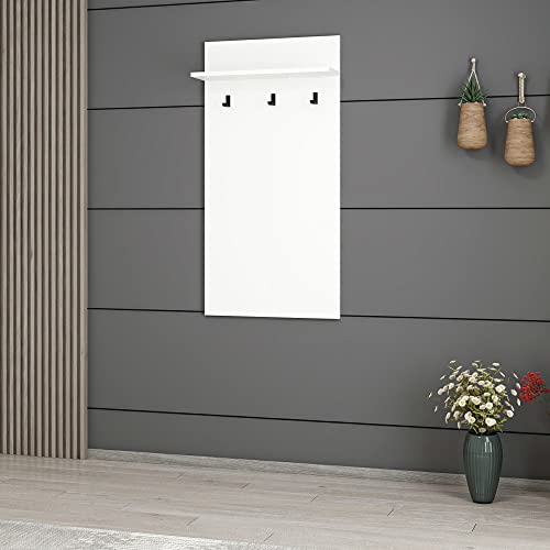 [en.casa] Garderobe Farsø Flurgarderobe mit Ablage 3 Haken Wandgarderobe Weiß Garderobenpaneel Diele
