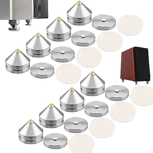 Pack of 8 Lautsprecher Spikes Set, Speaker Stands HiFi Speaker Audio Amplifier DAC CD Isolation Stand Cone Feet Shockproof Base Pad Lautsprecher Füße aus Alulegierung Spikes (Silver)