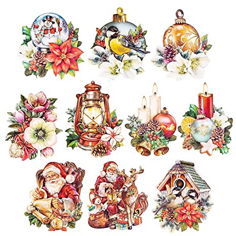 Ideen mit Herz 3-D Motive, ausgestanzt, ca. 7-10 cm, 10 Stück im Beutel | Bilder zum Basteln & Dekorieren | Grußkarten selber machen | Bildmotive für Scrapbooking & DIY-Deko (Weihnachten nostalgisch)