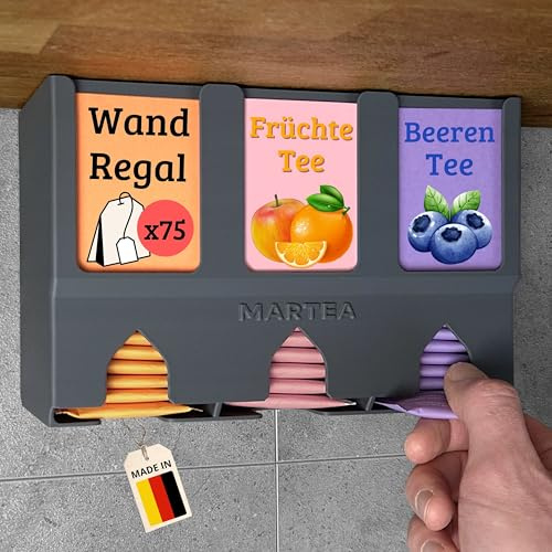 Teeregal für die Wand - hängender Teebeutelspender - Tee Aufbewahrung Küche | hochkant Tee Aufbewahrung zum Aufhängen, Teebox zur Wandmontage, Gastro Küchen Organizer