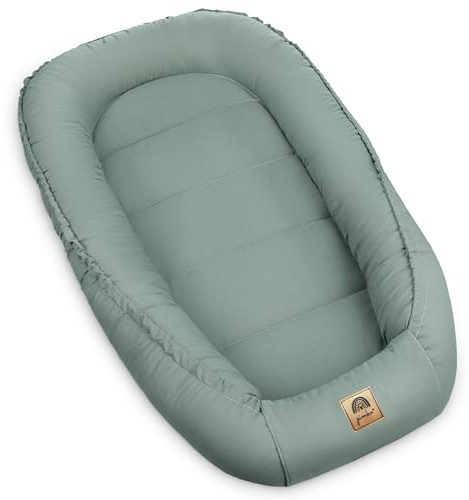 PIMKO Baby Nest, paracolpi per neonati e neonati, 100% cotone, adatto per la casa, 55 x 90 cm (Pistacio con patta)