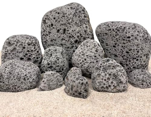 AquaOne Aquarium Steine Black Lava Pebbles I Natursteine 25 kg Mix Größe S-XL I Aquascaping Gestein Dekoration Terrarium Nanobecken Landschaft