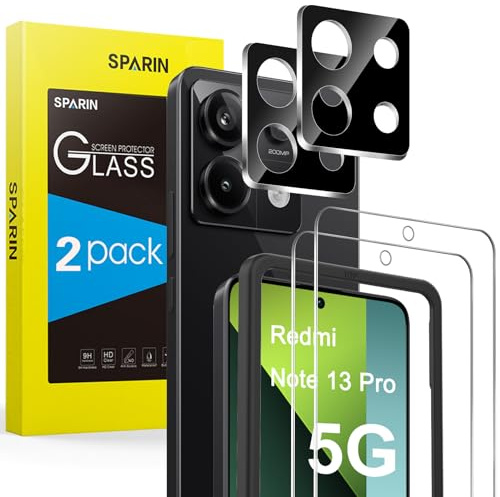 SPARIN für Xiaomi Redmi Note 13 Pro 5G Panzer Schutz Glas, 2 Displayschutzfolie und 2 Kamera Schutzfolie, 9H Härte, Anti-Kratzen