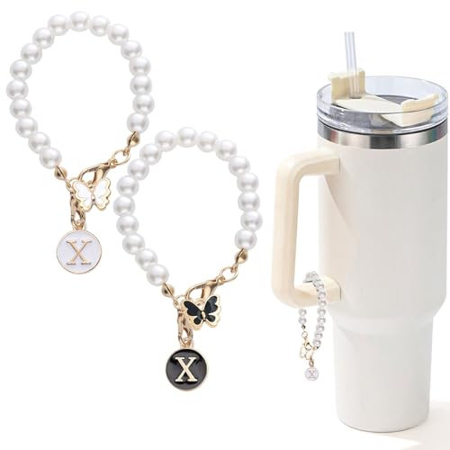 Abalorio de letra para taza Stanley, accesorios de cadena de perlas, dijes con inicial de copa Stanley para decoración de asas, botellas de agua, joyas, vasos, lindos, simples, modernos,