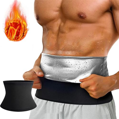 Vuirrm Waist Trimmer for Men, Men's Slimming Sauna Belt, Sweat Fat Burning Tummy Control Waist Trainer for Men,S/M,Silver