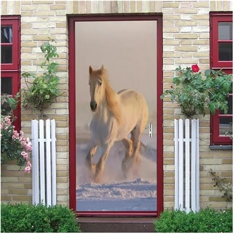 Türaufkleber Türtapete Türbilder Türposter Heimdekoration, Pferde-Tapete, Tür-Schlafzimmer-Design, 3D-Aufkleber, Selbstklebendes, Abnehmbares Poster (Farbe : B, Größe : 40x120cm)