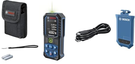 Bosch Professional Laser-Entfernungsmesser GLM 50-25 G (grüner Laser, Reichweite: bis zu 50 m, robust, IP65, ± 1,5 mm, 2X AA-Batterie, Schlaufe, Tasche) + GLM Lithium-Ionen-Akku BA 3.7V 1.0Ah
