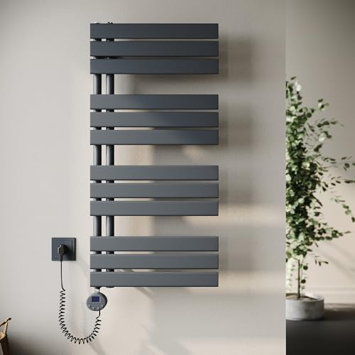 SONNI Badheizkörper Elektrische Handtuchwärmer mit Thermostat Heizstab Anthrazit 1038x500mm 600 Watt, Flach Handtuchtrockner elektrisch Handtuchheizkörper für Bad mit Temperaturregler