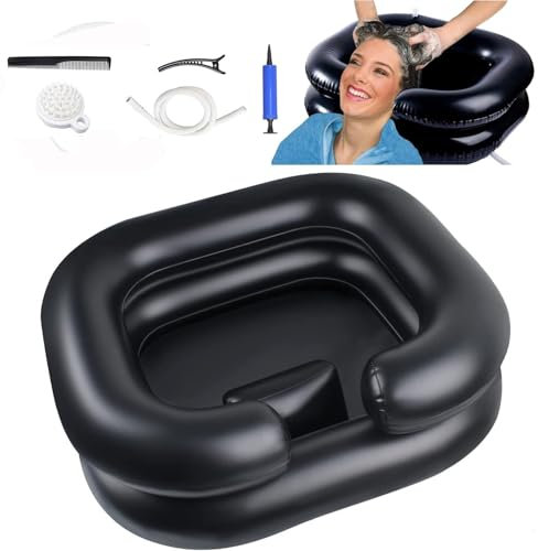 Uppblåsbart hårtvättställ – LJRUN bärbar schamposkål, hårtvättställ för äldre, sängkant, handikapp, gravid kvinna och barn, hårtvättbricka för handfat hemma (svart)