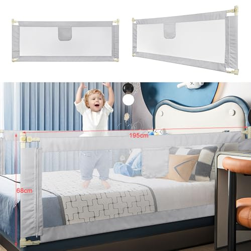 Willonin Barrera de cama para niños, portátil, barrera de seguridad, barandilla de cama para niños, riel de cama para bebés, barandilla de cama para niños pequeños (gris claro, 200 cm)