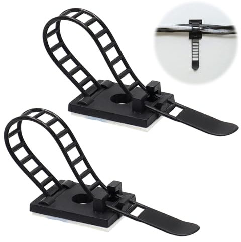 GOIYZTTR 60 Piezas Sujetacables Eléctricos Autoadhesivas Adjustable Con Cinta Adhesive 3M Abrazadera Cable Adhesive Negro Adecuado para Organizar Cables