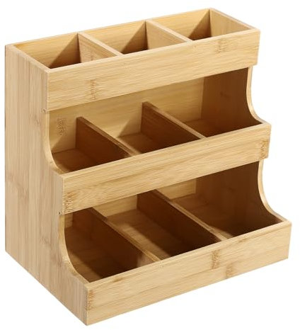 Qussse Porte-sachets de thé en bambou à 9 compartiments à 3 étages - Organisateur de rangement pour les ménages, les bureaux, les cafés, les salons de thé