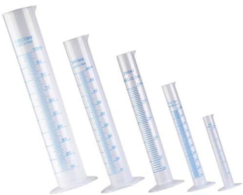 Ciieeo Cilindros Graduados De Plástico 50-1000 Ml, Juego 5 Piezas, Base Estable, Medición Precisa, Material Seguro, Suministros De Laboratorio Para Experimentos y Enseñanza