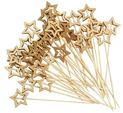 Einweg-Bambusspieße in Sternform, goldfarben, silberfarben, für Buffet, Obst, Essen, Cocktail, Weihnachten, Geburtstag, Dekoration, Hochzeit, 50 Stück