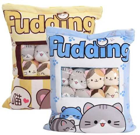Pudding Kissen Katze, Stofftierplüsch, Abnehmbares Katzensnackkissen Plüschkissen, Snackbeutel Kissen Plüsch Niedliche Minis Puppe Pudding Plüschtier, Pudding Dekokissen Mit 8 Abnehmbaren Katzen