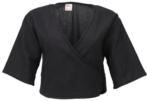 GURU SHOP Boho - Blusa avvolgente, in cotone – nero, da donna, taglia: M, Nero , 44