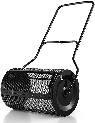 HSSMEUR Épandeur de Compost de 27 , épandeur à Rouleaux de Pansement supérieur de Mousse de Tourbe avec, épandeur d'engrais à Panier en Maille métallique Durable pour pelouse et Jardin (Black)