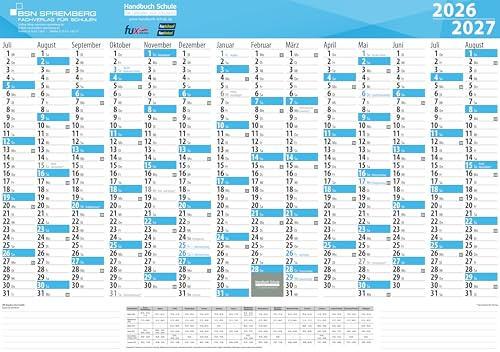 Schuljahres - Wandkalender DIN A2 für das Schuljahr 2025/26