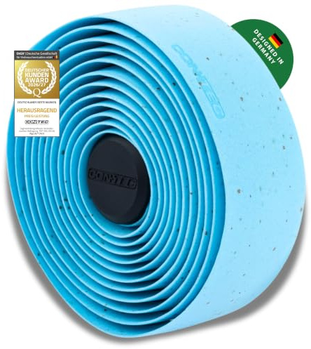 CONTEC Lenkerband Prestige.Cork, 2000x30x2,5 mm, aus Kork-EVA-Schaum, selbstklebend und rutschsicher, mit Klebestreifen und 2 Lenkerstopfen, Paar, hellblau