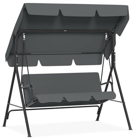 UISEBRT Hollywoodschaukel 3 Sitzer,Gartenchaukel mit Verstellbares Sonnendach,Schaukelbank bis 200kg Belastbar,Gartenliege Wetterfest Outdoor & Indoor,176x110x152cm,Grau