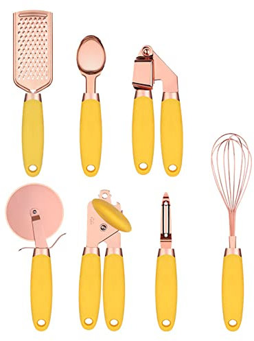 Set di 7 utensili da cucina in acciaio inox rivestito in rame, per sbucciare il ghiaccio, grattugia, grattugia, frusta
